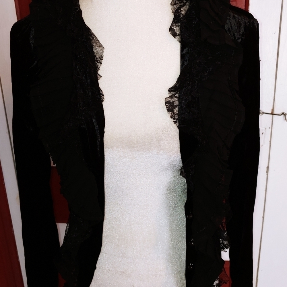 Goth Velvet Ruffle Button Top S